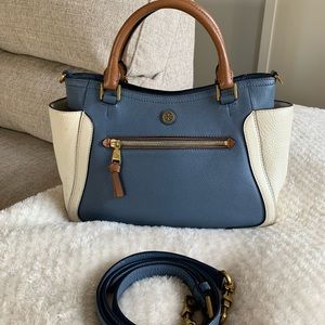 Tory Burch Frances Blue White Color Block Satchel